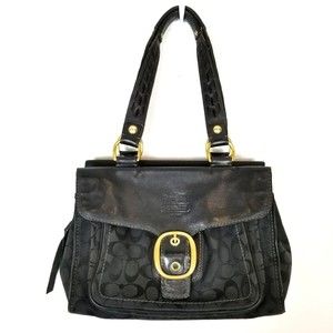 Coach Heritage Bag F0793-11435 Women Black Logo Satchel
